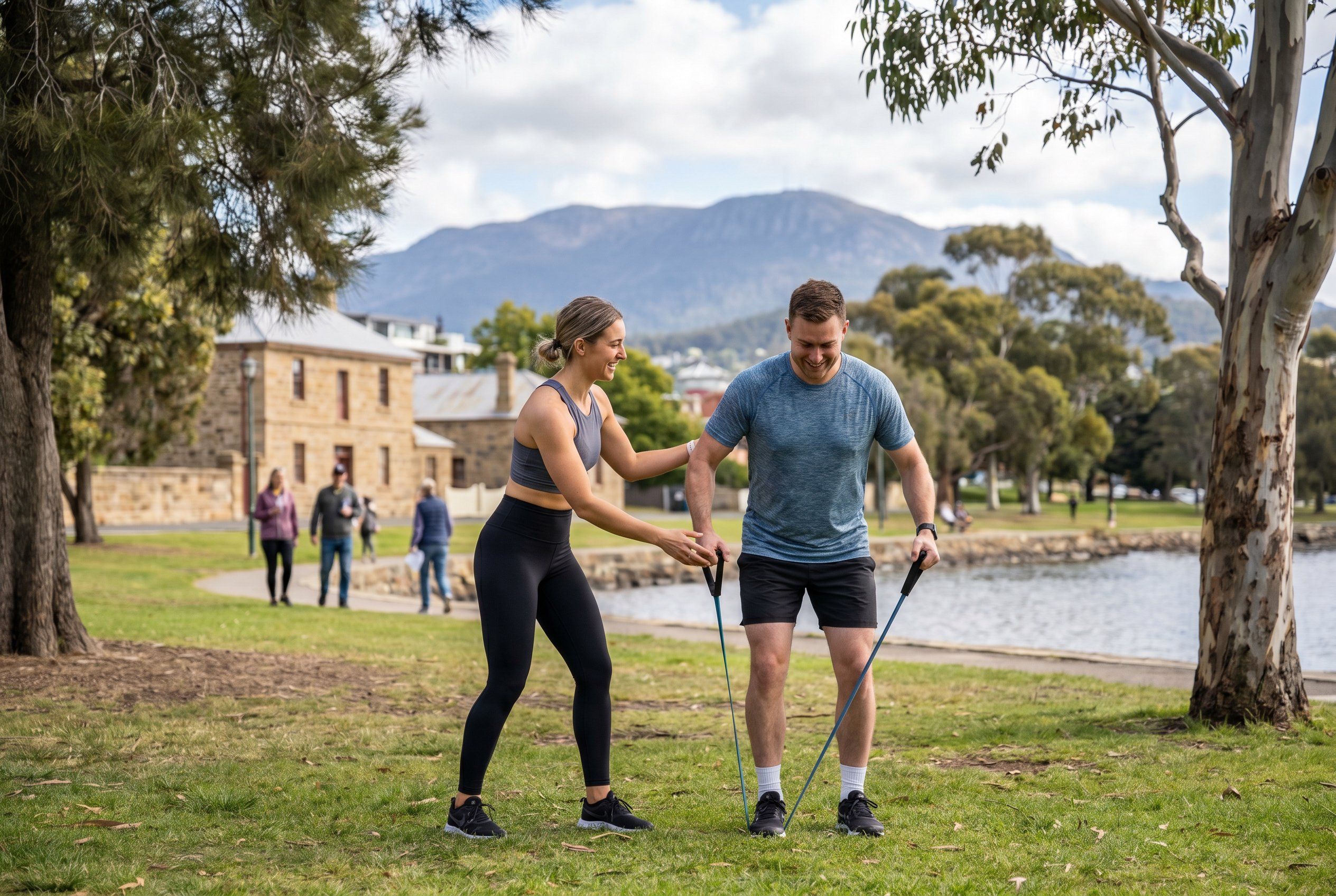 mobile personal trainer hobart one-on-one session in progress